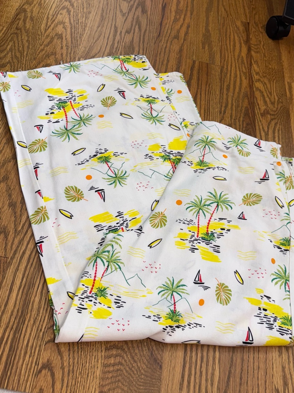 Tropical Palm Print White Beach Linen Pants